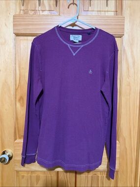 Original Penguin Purple Long Sleeve Waffle-Knit Crew, Size Medium.